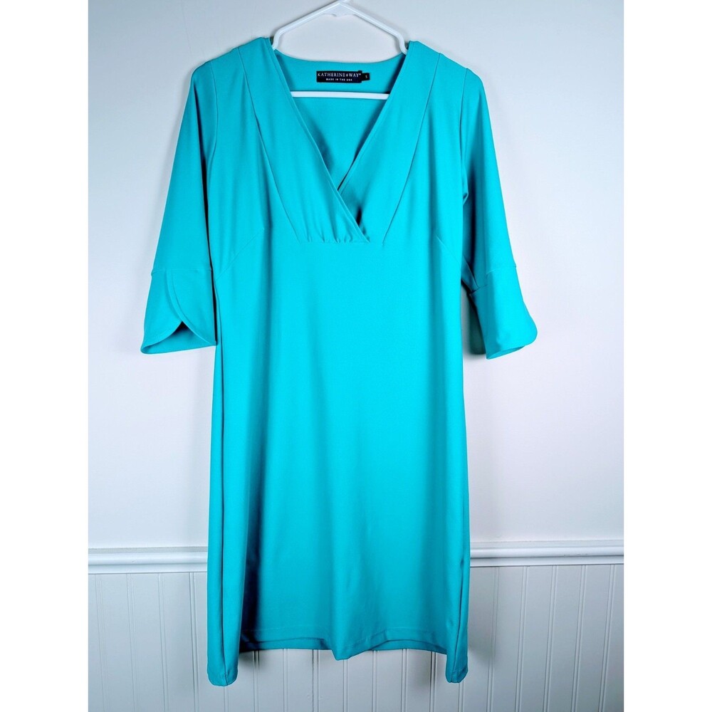 Katherine Way Dress Women Sz Small Teal Half Sleeve Office Coastal USA See Desc